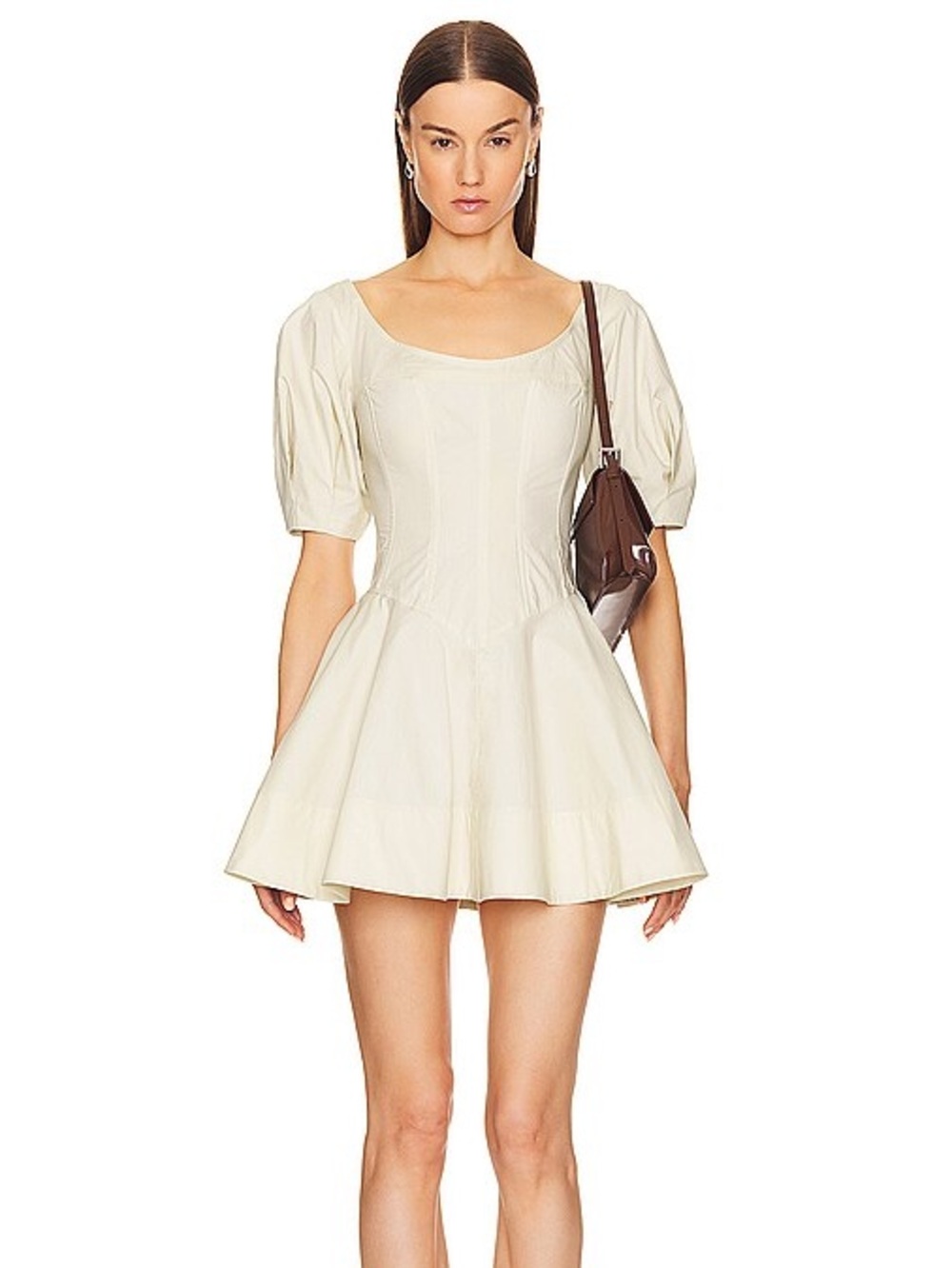 HELSA Sculptural Poplin Mini Dress in Hay